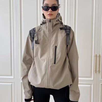 Y2K senovinė vėjo striukė Moteriška gatvės apranga su gobtuvu Viršutiniai rūbai su gobtuvu Negabaritinis Hip Hop Techwear paltas plius dydis