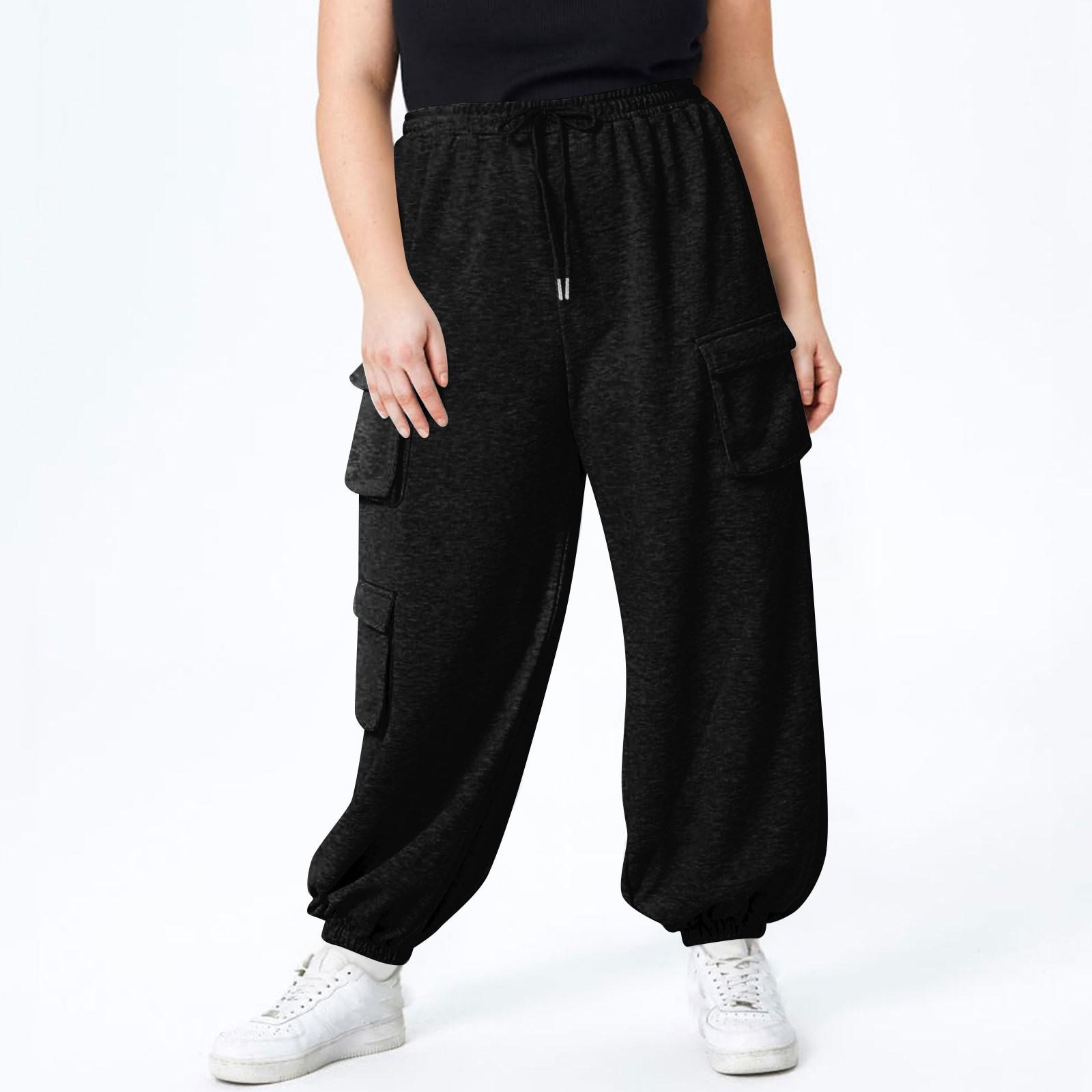 

Женские спортивные штаны свободного покроя с карманами и поясом большого размера XXL чёрный