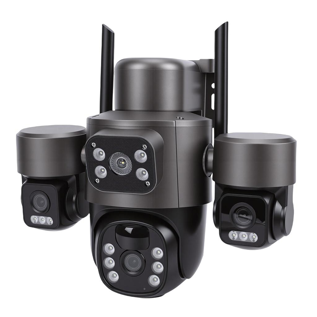 3 Lens Solar Security Camera 6MP HD 360 Degree Viewing Angle IP66 Water Proof Motion Detection WiFi Smart for Outdoor