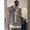 Soft waxy gentle wind lace splicing lace-up knitted sweater women's fashion solid color loose pullover sweater