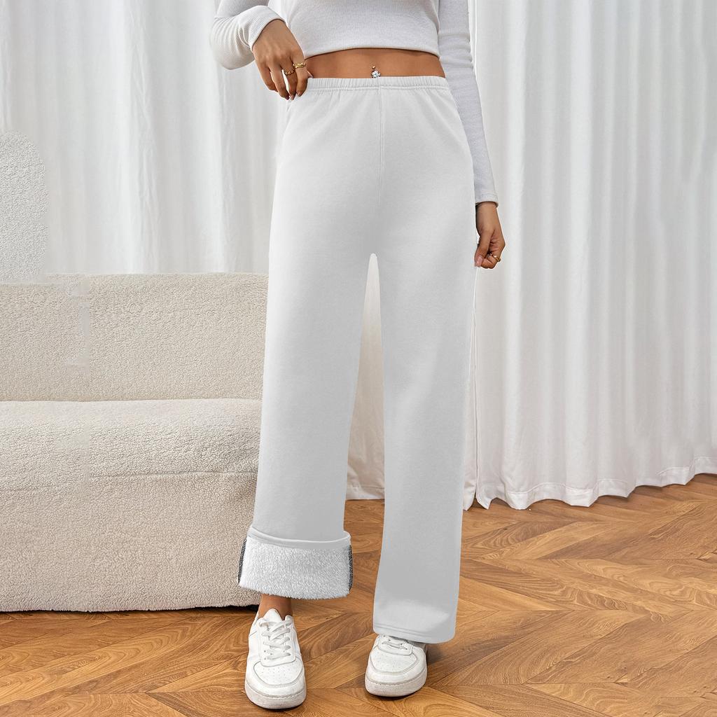 Damen Shearling-gefütterte Fleecehose mit weitem Bein Thermohose Winter Fleece-gefütterte Verdickte Freizeit-Oberbekleidungshose