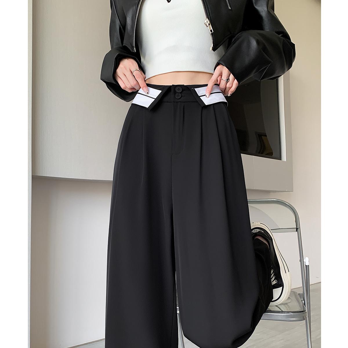 Брюки костюмные женские весенне-осенние обновленные с высокой талией, ниспадающие, узкая версия, прямые брюки, маленькие широкие брюки M