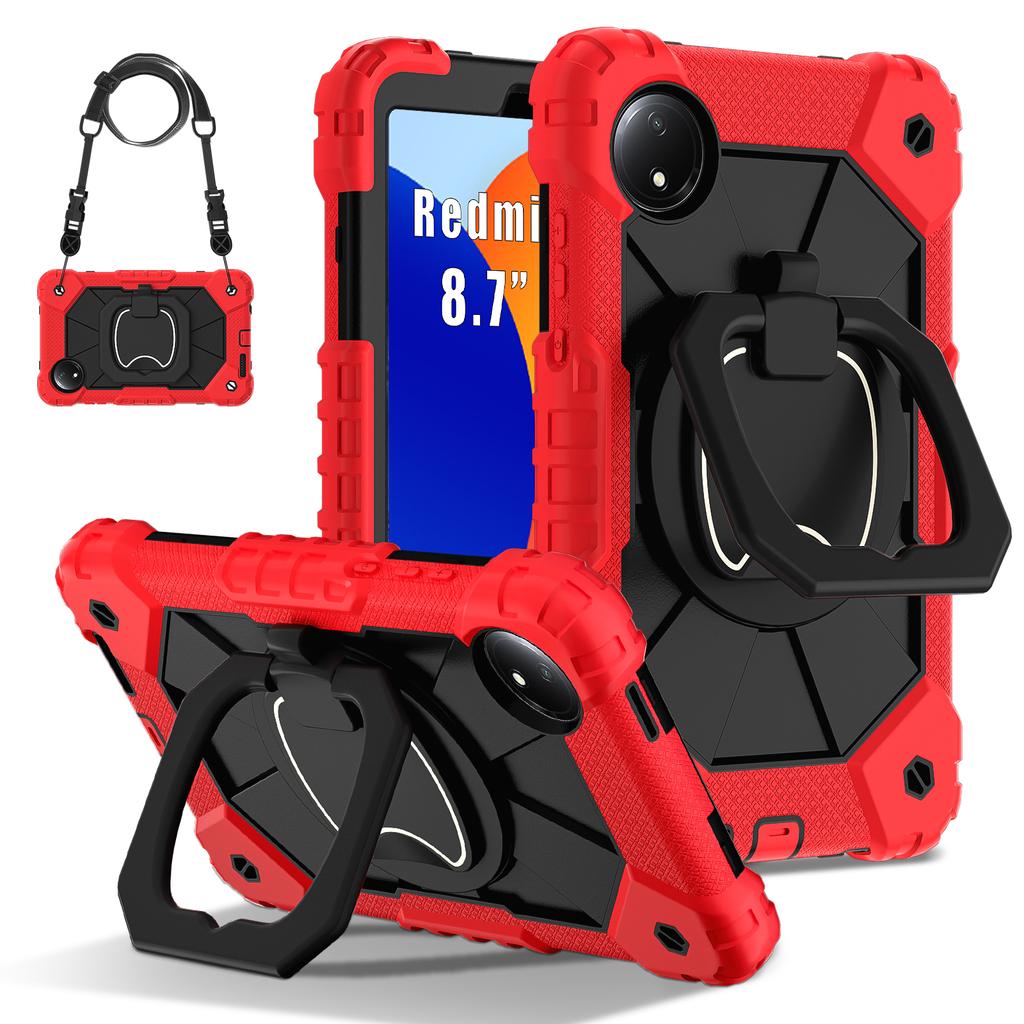 For Redmi Pad SE 8.7 mini 4G 2024 Heavy Duty Armor Case 360° Rotating 3-layer Protection Stand Cover With Shoulder Strap