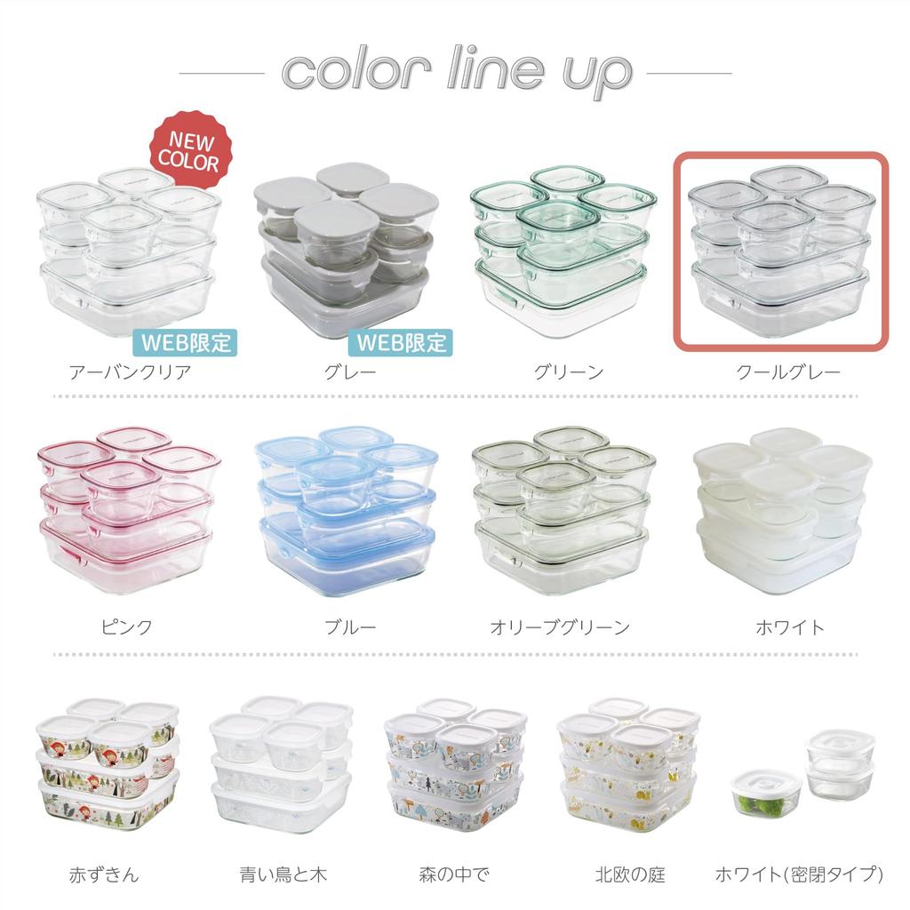 Iwaki Värmebeständig Glas Förvaringsbehållare Coolgrå System Set Förpackning & Sortiment PC-PRN7GY2