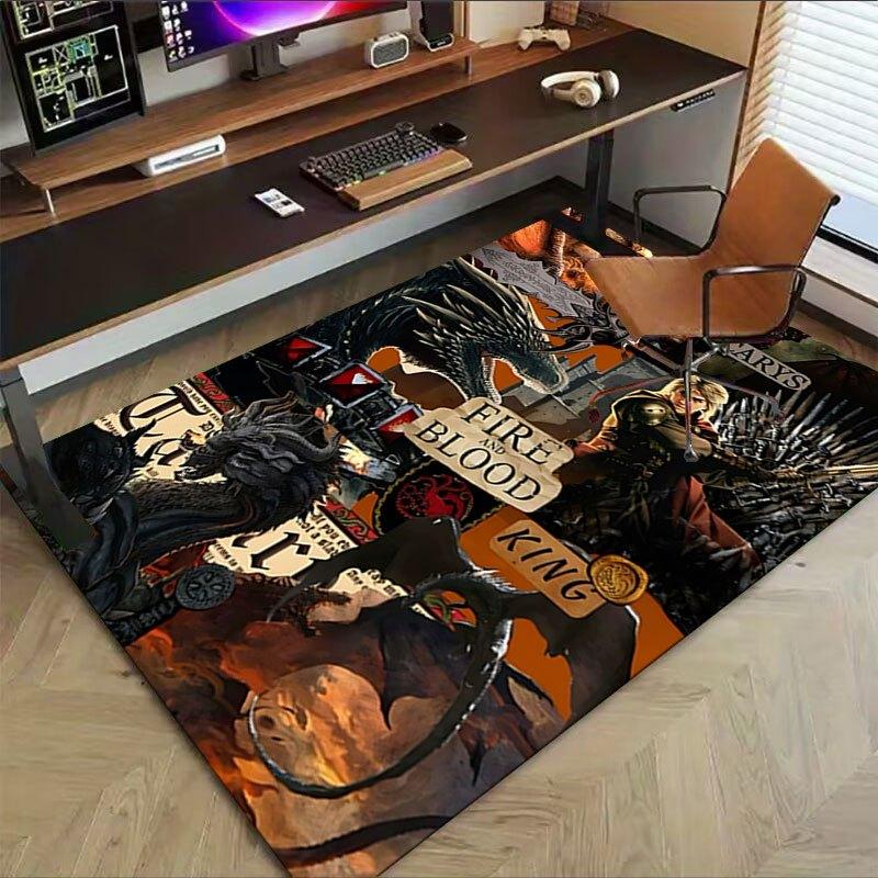 1pc Fire and Blood Office Carpet Chair Mats, Home Decor Mat Fantasy Theme Mat Durable Mat, Dragon Decor,Suitable for Fantasy Theme Lovers