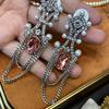 Retro Court Style Earrings Women'S Niche Design Hot-Selling Chain Zircon Pearl Earrings Personalized Temperament Earrings