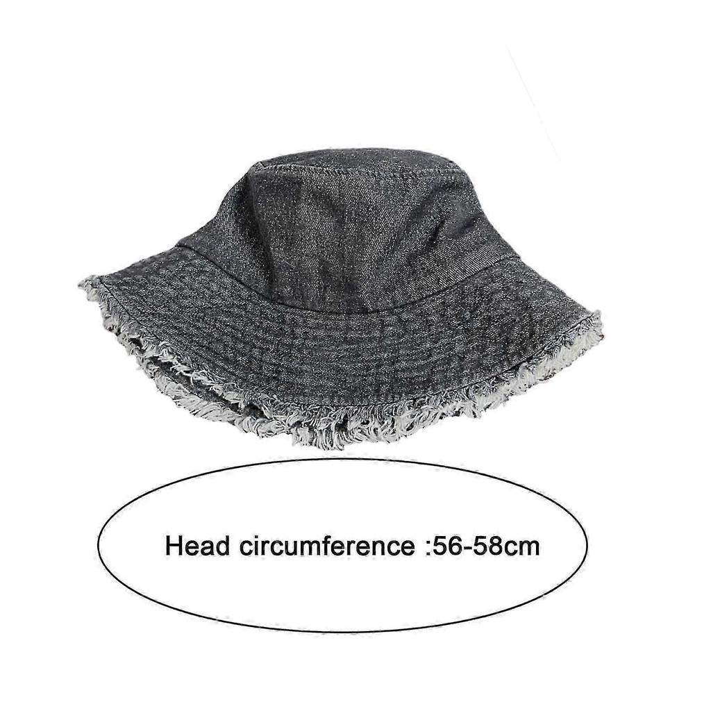 Women Bucket Hat Sun Protection Anti-UV Wide Brim Ripped Edge Flat Top Foldable Retro Windproof Breathable Outdoor Camping Fishing Sun Cap