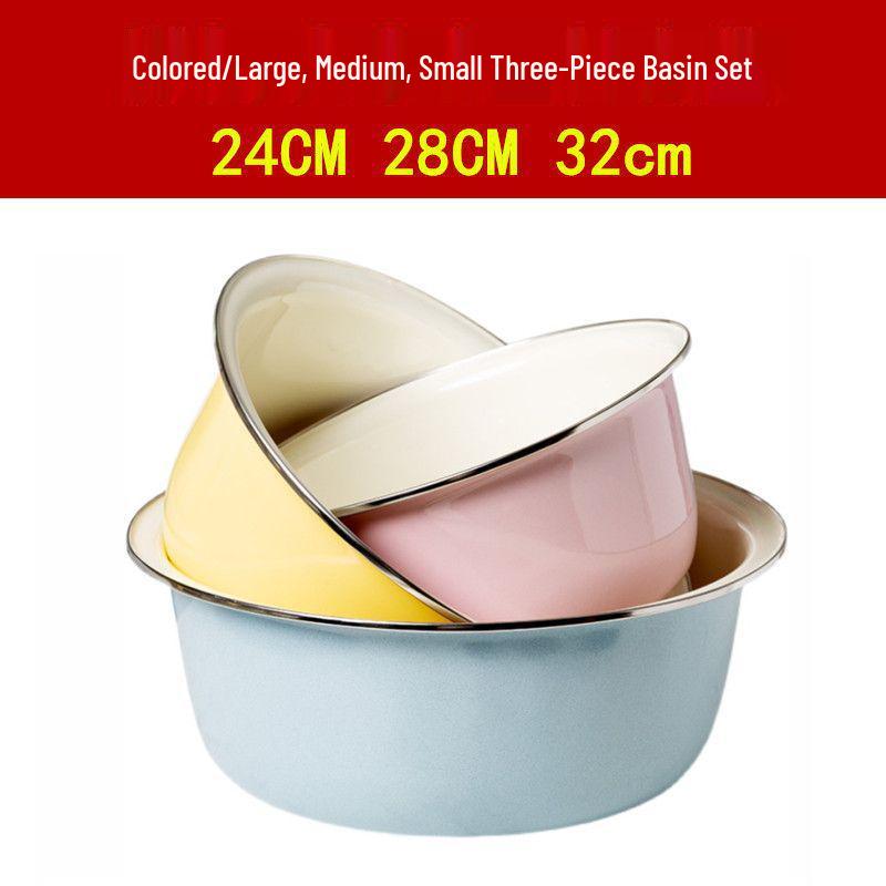 Vintage-Style High-Grade Colorful Enamel Basin: Ideal for Kitchen, Dough Kneading, or Vegetable Washing.