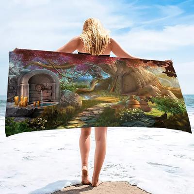 Oversized Beach Towel Cartoon House Extra Large Big Pool Travel Soft Towel Blanket Sand Free Swim Pool Traveling On Vacation