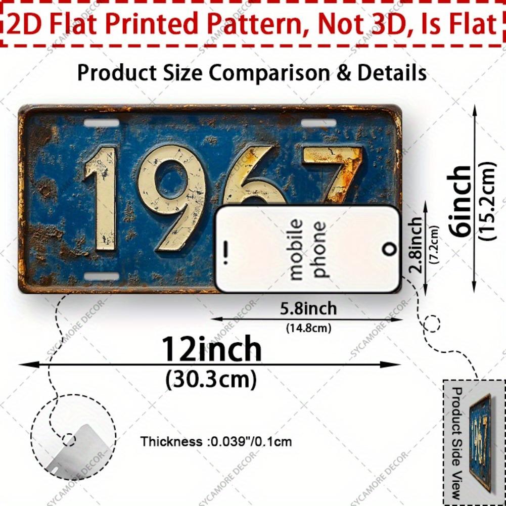 2D Flat, 1pc Vintage "1967" Aluminum Metal Sign - 12"x6" Rustic Wall Decor with Distressed Blue & Yellow Design