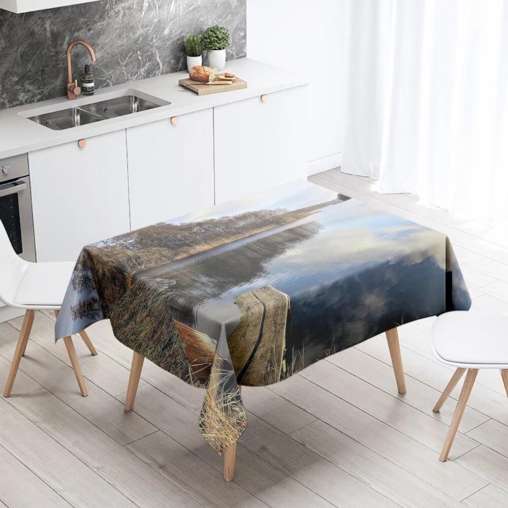 River House Tablecloth Natural Scenery  Anti-Stain Waterproof Rectangular Kitchen Dining Table Home Decor