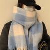 Korean version of mohair plaid scarf women's winter sea salt milk coffee blue thickened atmosphere warm student shawl scarf