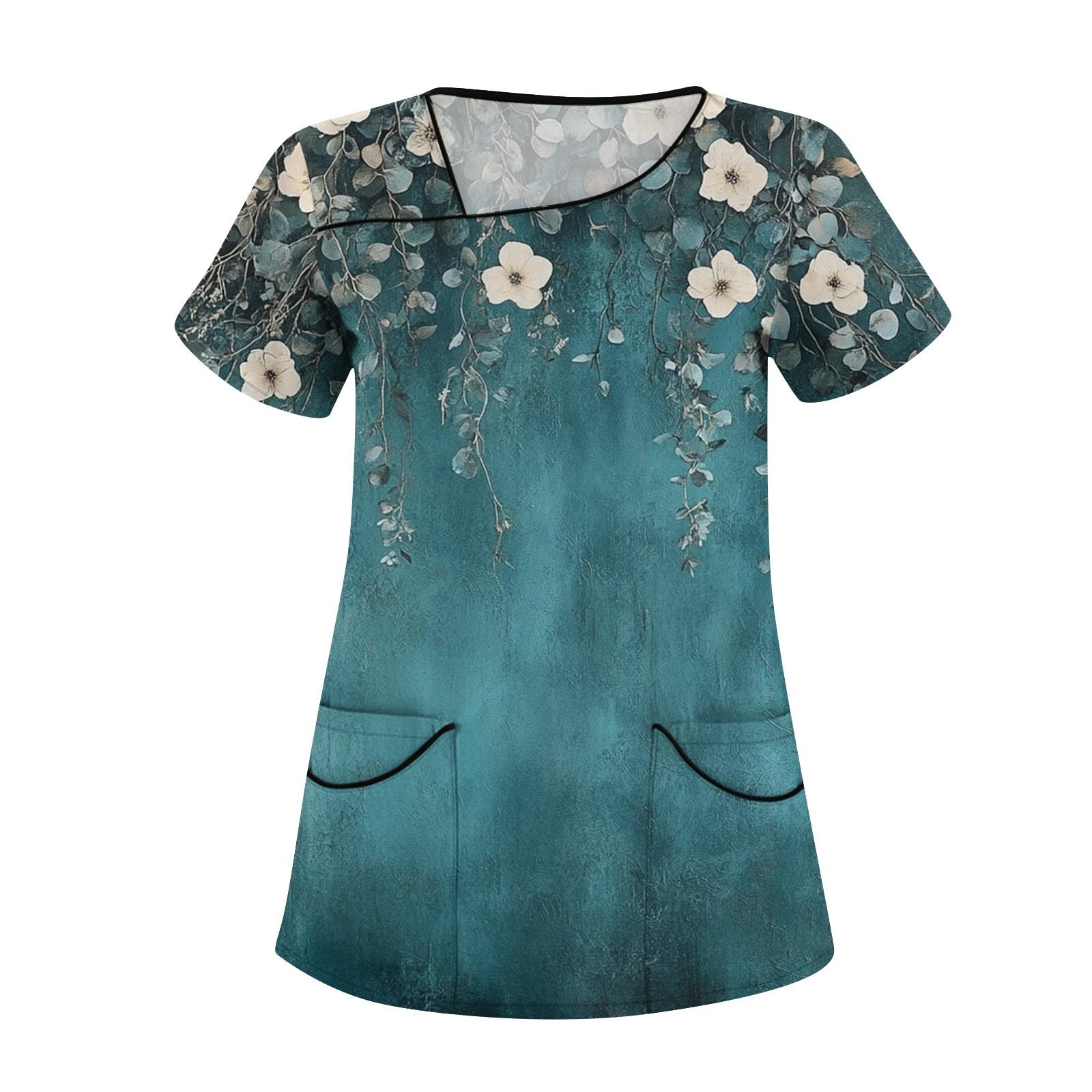 

Женская повседневная рабочая одежда с короткими рукавами и наклонным воротником с принтом и двойными карманами XXXXL