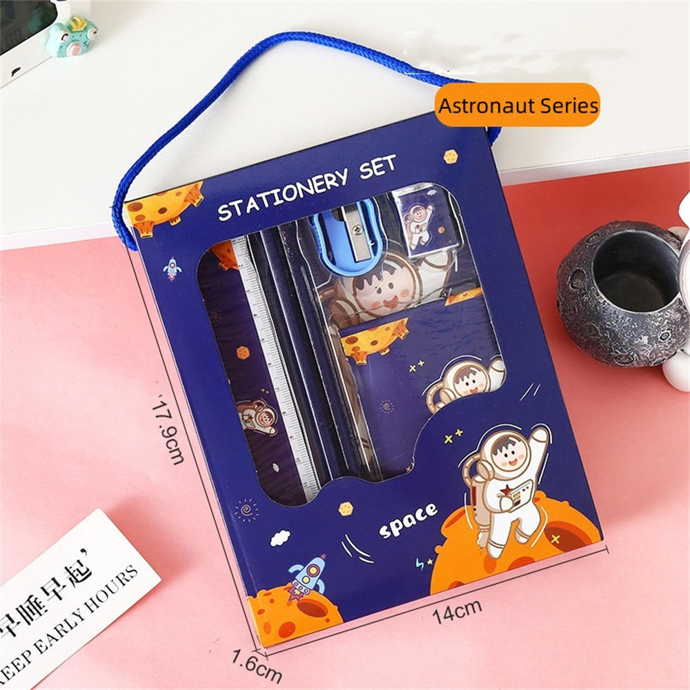 1 Set Cartoon Stationery Set Including Pencil Notebook Ruler Eraser Pencil Sharpener Student School Supplies Stationery Gifts