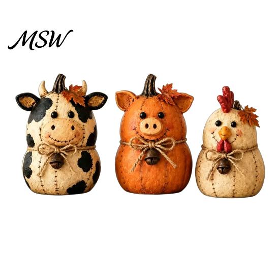 Decorative Wooden Tabletop Accents 3PCS Rustic Autumn Harvest Ornaments, Animal Designs Retro Vintage Distressed Wood Crafts Farmhouse Crafts,