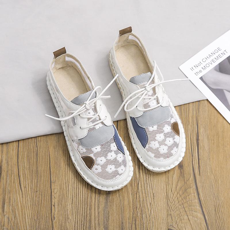 Художественные ретро-стиль феи вышитые кружевные туфли для женщин Баотоу весна-лето плоские ажурные спортивные повседневные сетчатые туфли рыбака 35 белый 3125₽