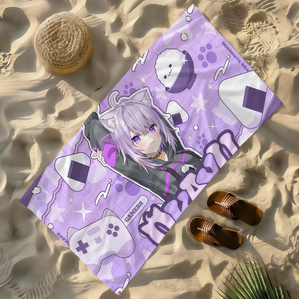 Singer N-Nekomata O-Okayu Vtuber Towel Soft Lightweight Anti-Sand Large Beach Towel Quick-Drying Bath Sports Family