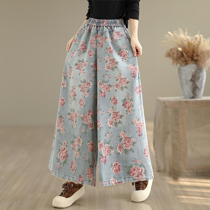 

DIMANAF 2025 Большой размер Осенние джинсы Новые длинные брюки Женские Свободные джинсовые брюки Большой размер Повседневные с цветочным принтом M светло-синий