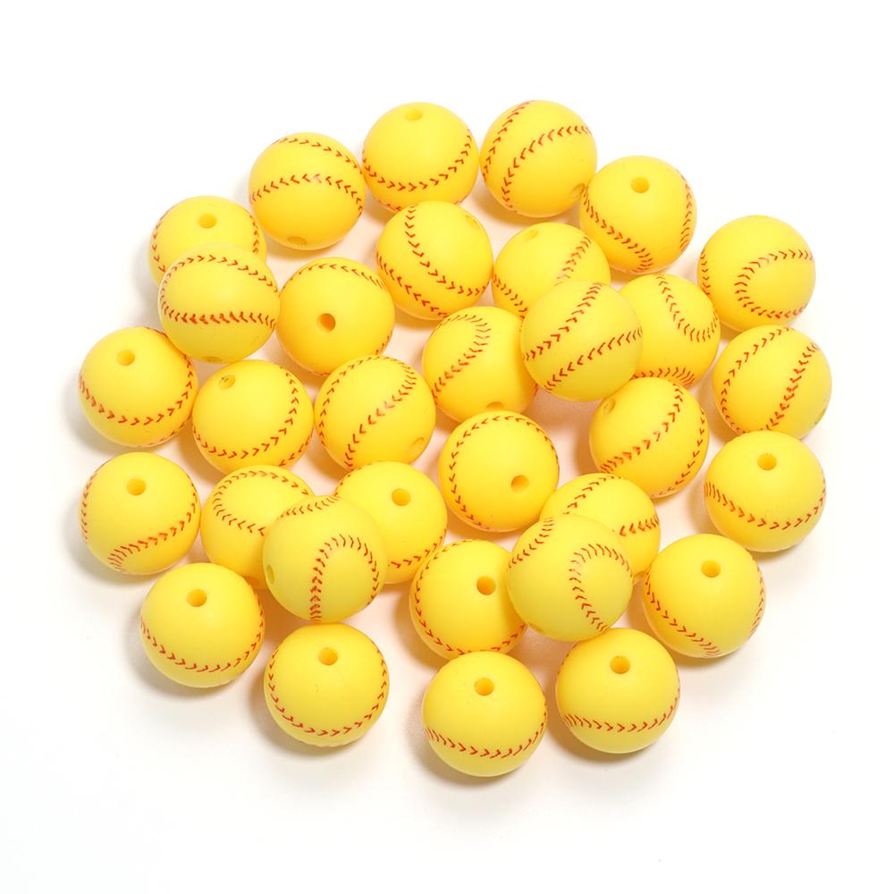5Pcs 15mm Printed Silicone Beads Colorful Soccer Baseball Basketball Sport Silicone Round Beads DIY Keychain Jewelry Accessories