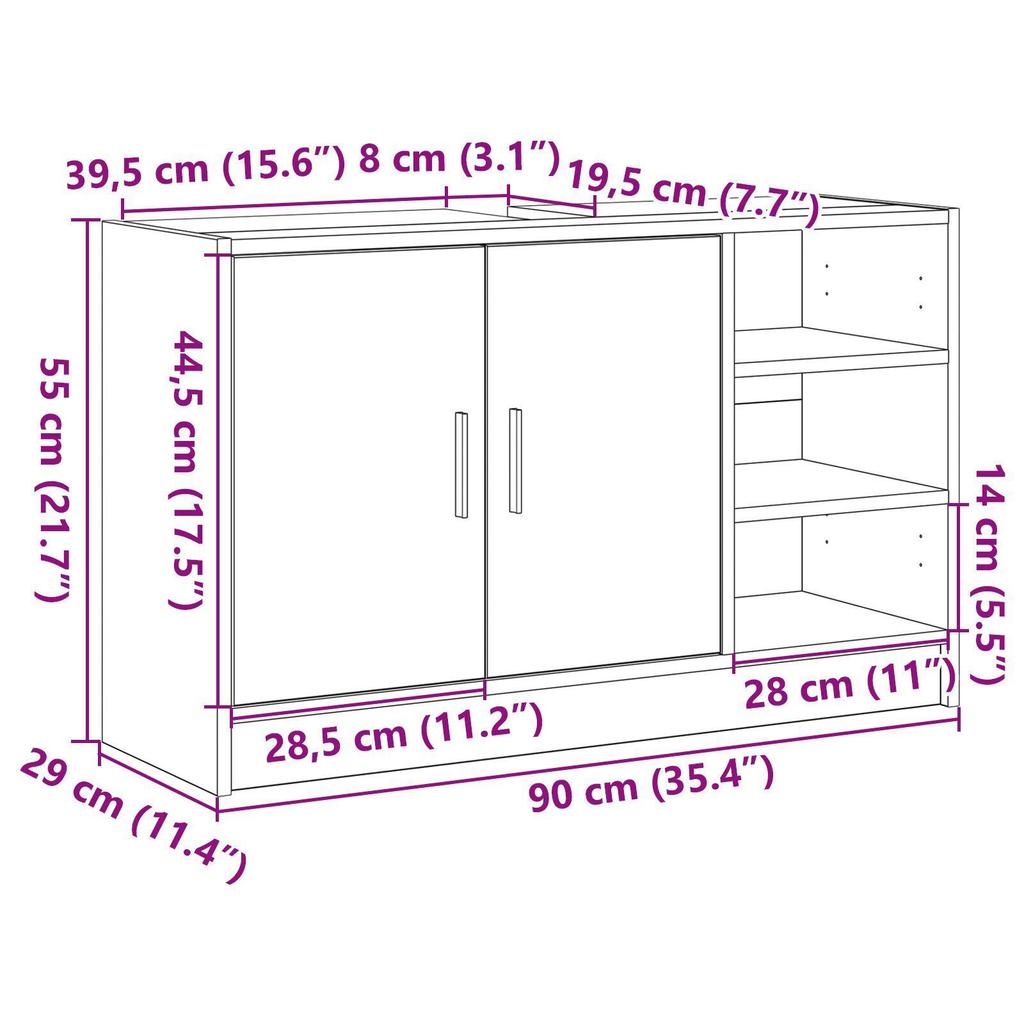 1 Piece of Black Storage Cabinet Under the Bathroom Washbasin, Double Door Large Capacity Storage, Side Compartment Storage Space, 90x29x55 Cm