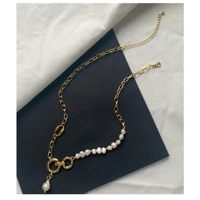 Korean Fashion Round Splicing Freshwater Pearl Clavicle Necklace For Women