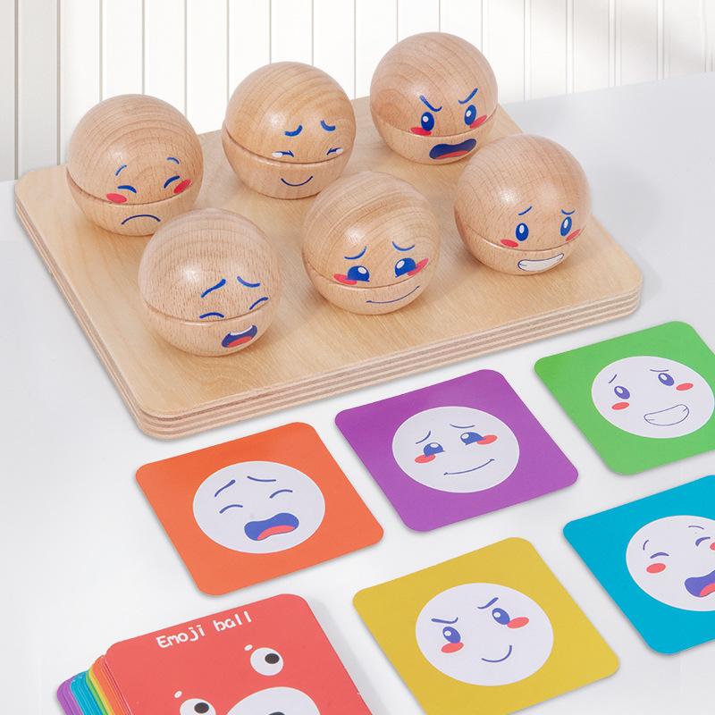 Wooden Emotion Block Ball 3D Puzzles Montessori Toys Expression Matching Games Fine Motor Training Educational Toys Board Game