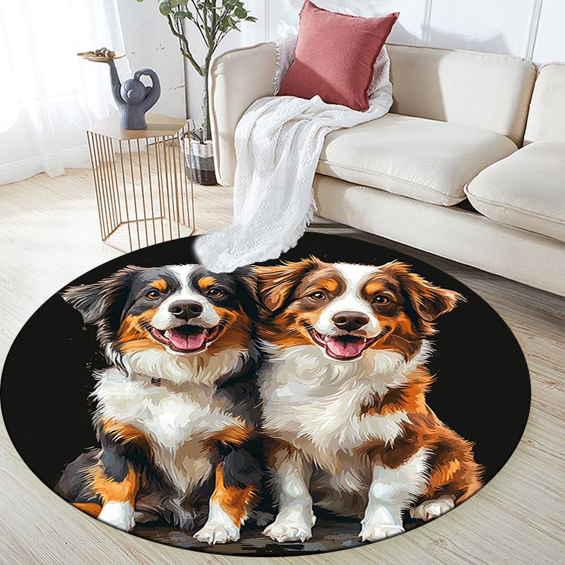 Australian Shepherd Dogs Round Area Rug,Carpet Rug for Living Room Bedroom Sofa Playroom Decor,Non-slip Floor Mat