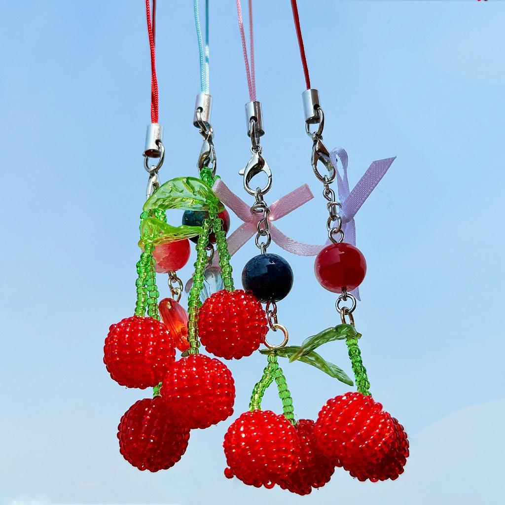 Sweet Phone Chain Strap Lanyard Beaded Cherries Pendant Phone Charm Hanging Decoration Cute Phone Accessories