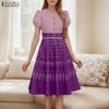 Women Summer Round Neck Casual Print Patchwork Short Sleeve Dress