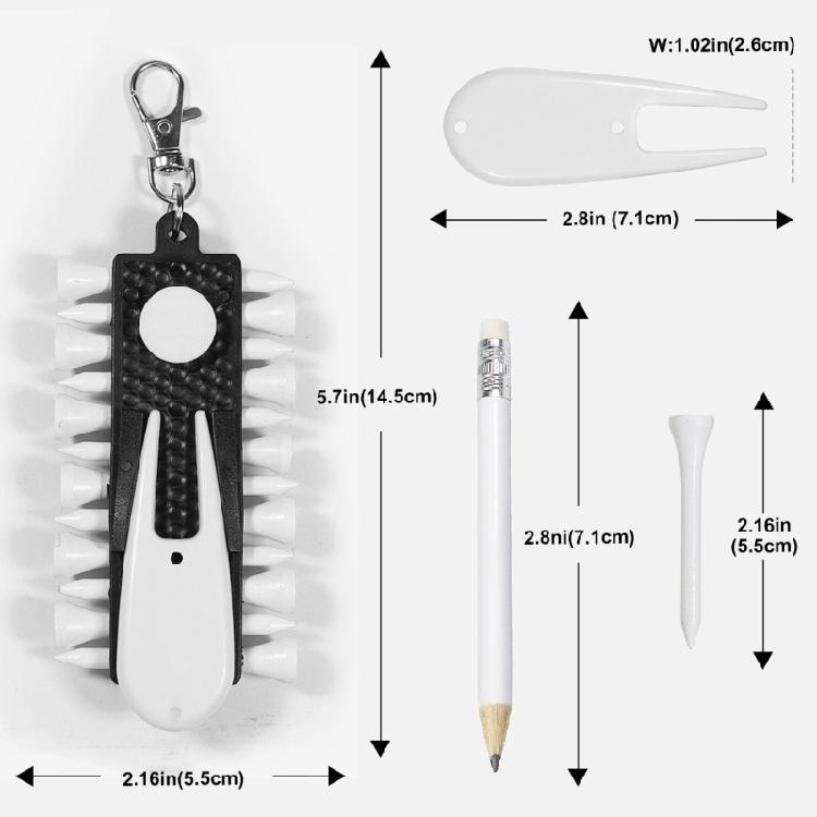 Golfs Tees Holder Portable Golfs Tees Carriers Hanging Stand with 12pcs Tees, Green Fork, Pencil, GolfBall Marker