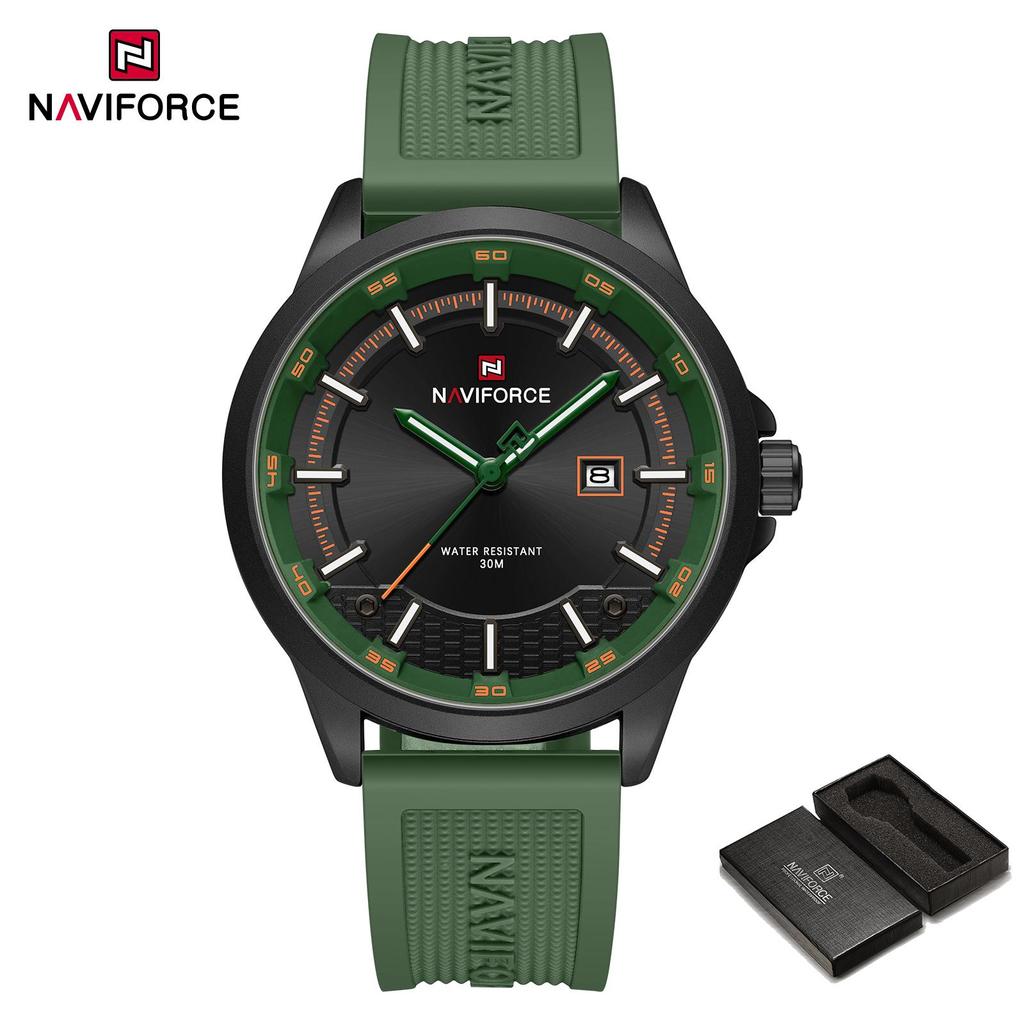 NAVIFORCE Men's Watch Quartz Calendar Luminous Hands Waterproof Silica Strap Round Simple Dial Fashion Casual Watch for Men NF9248T