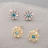 100% 925 Sterling Silver Blue Sparkling Zircon Flower Stud Earrings for Women Sterling Silver Jewelry Gift