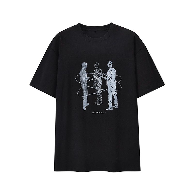 Black of Exit American Fancy Virtual Portrait Loose T-shirt Cotton High Street Fashion Brand Round Neck Short Sleeve Men and Women