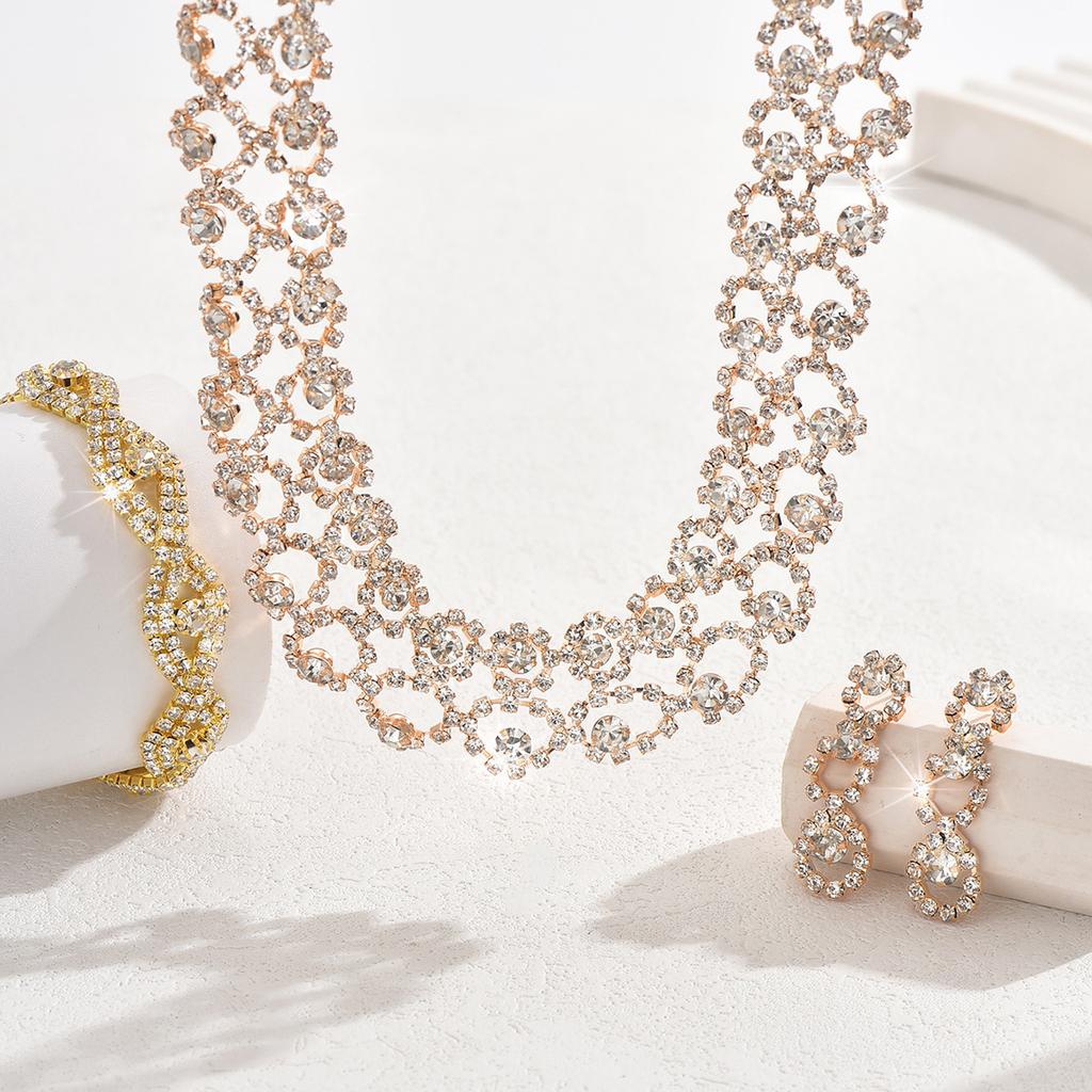 3pcs Women Jewelry Set Rhinestone Earrings Necklace Vracelet Wedding Party Accessories