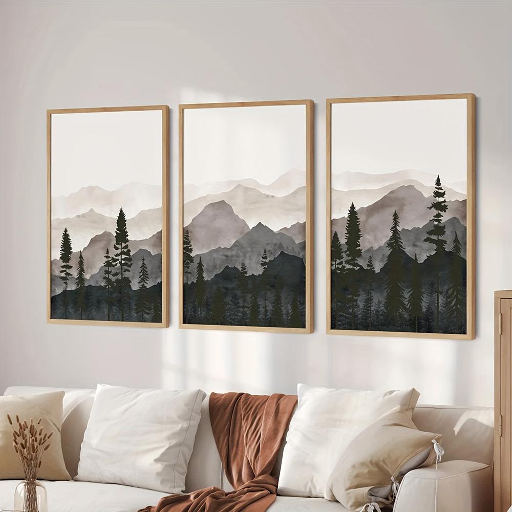 3PCS Nordic Painting Canvas Print Abstract Forest Mountain Nature Landscape Wall Art for Living Room Bedroom Office Home Decor