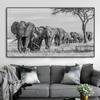 Black and White Posters and Prints with Animals, Canvas Painting, Family Painting with African Wild Elephant On the Wall, Home Decor, No Frame