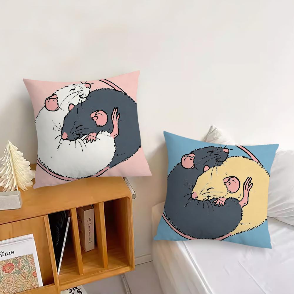 Süßer Cartoon-Ratten-Kissenbezug Kissenbezug Dekoration Zimmer Zuhause Sofa Wohnzimmer Büro Auto Nordische Schlichtheit