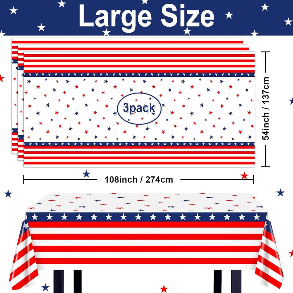 Avezano 3 pcs Patriotic Tablecloths Labor Day Decorations Red White and Blue Plastic Tablecloth Disposable 108 x 54 inch Birthday Memorial Day 4th of