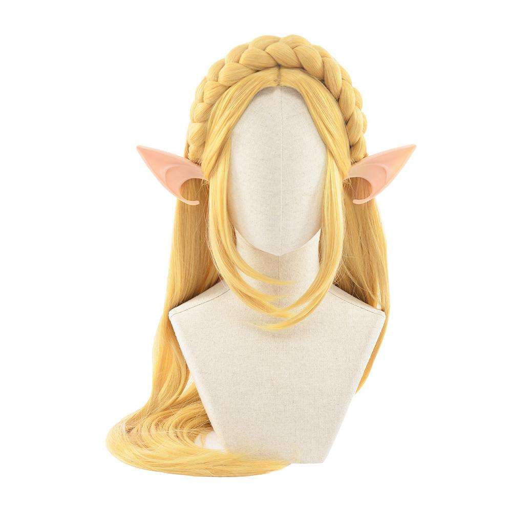 2pcs Sets Anime Wig Princess Golden Braid Wigs Long Heat Resistant Synthetic Hair Cosplay Wigs +Elf Ears
