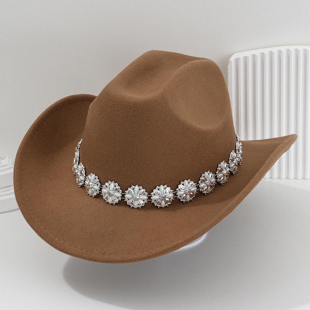 New Top Hat Western Cowboy Hat Metal Flower Rhinestone Gem Hat Chain Accessories Hat Strap Hat