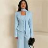 Damen V-Ausschnitt Schlanker Blazer Mit Schal-Dekoration Langarm Einfarbig Elegant Büro Geschäftsanzug Jacke