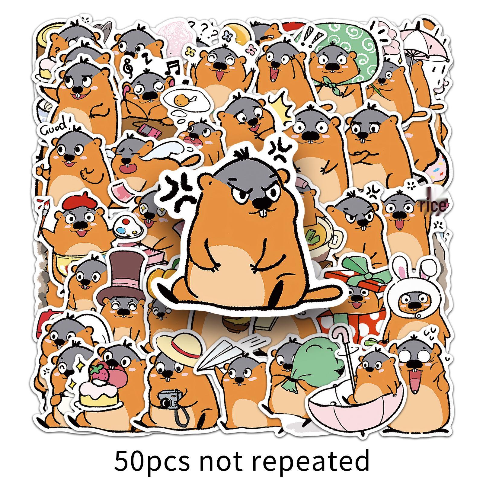 50 Marmot Animal Pattern Stickers for Scooters, Notebooks, Luggage, and Refrigerators
