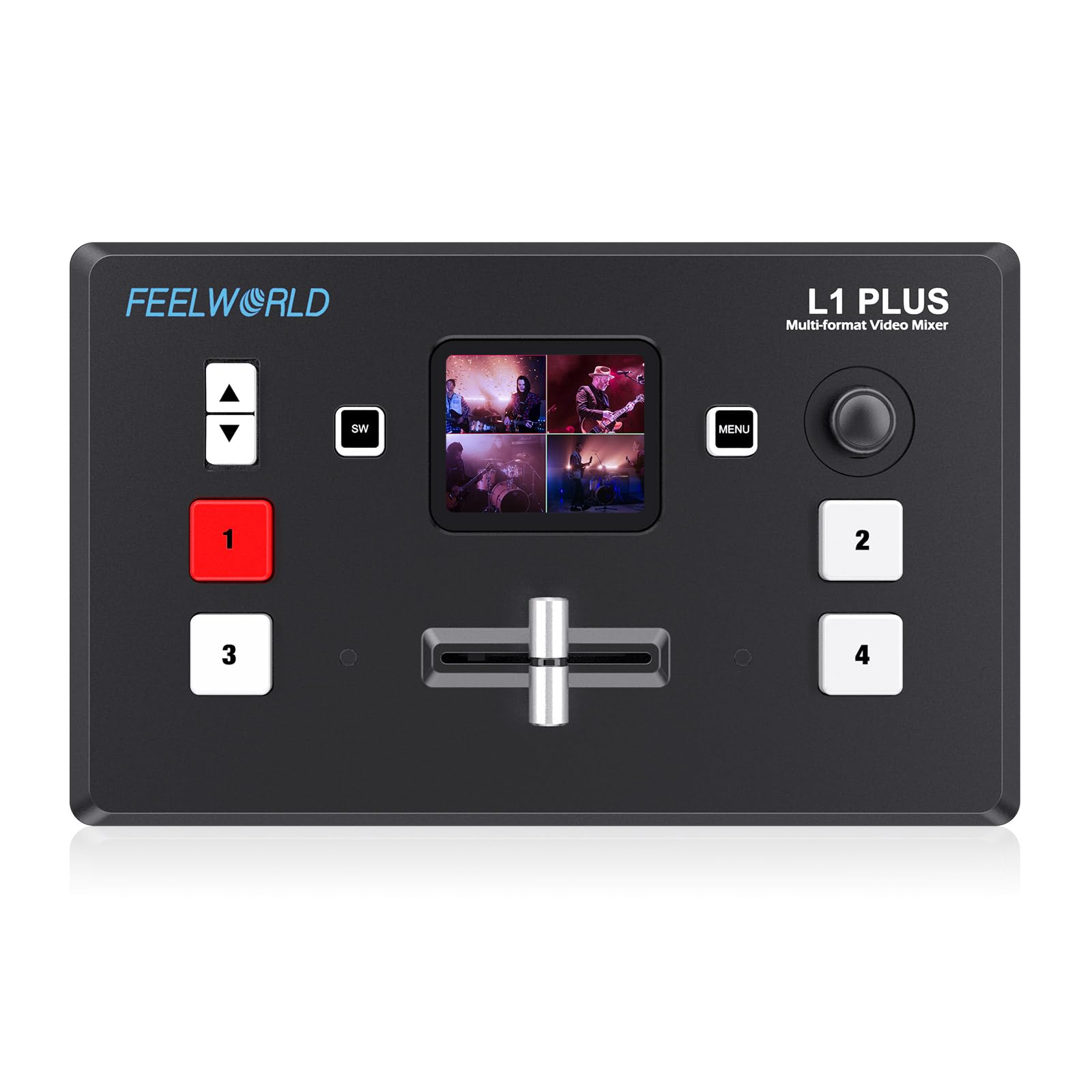 

FEELWORLD L1 PLUS Video Switcher Input PTZ Control Chroma Keying Streaming Media Live Multi-Camera 4xHDMI2.0 USB3.0