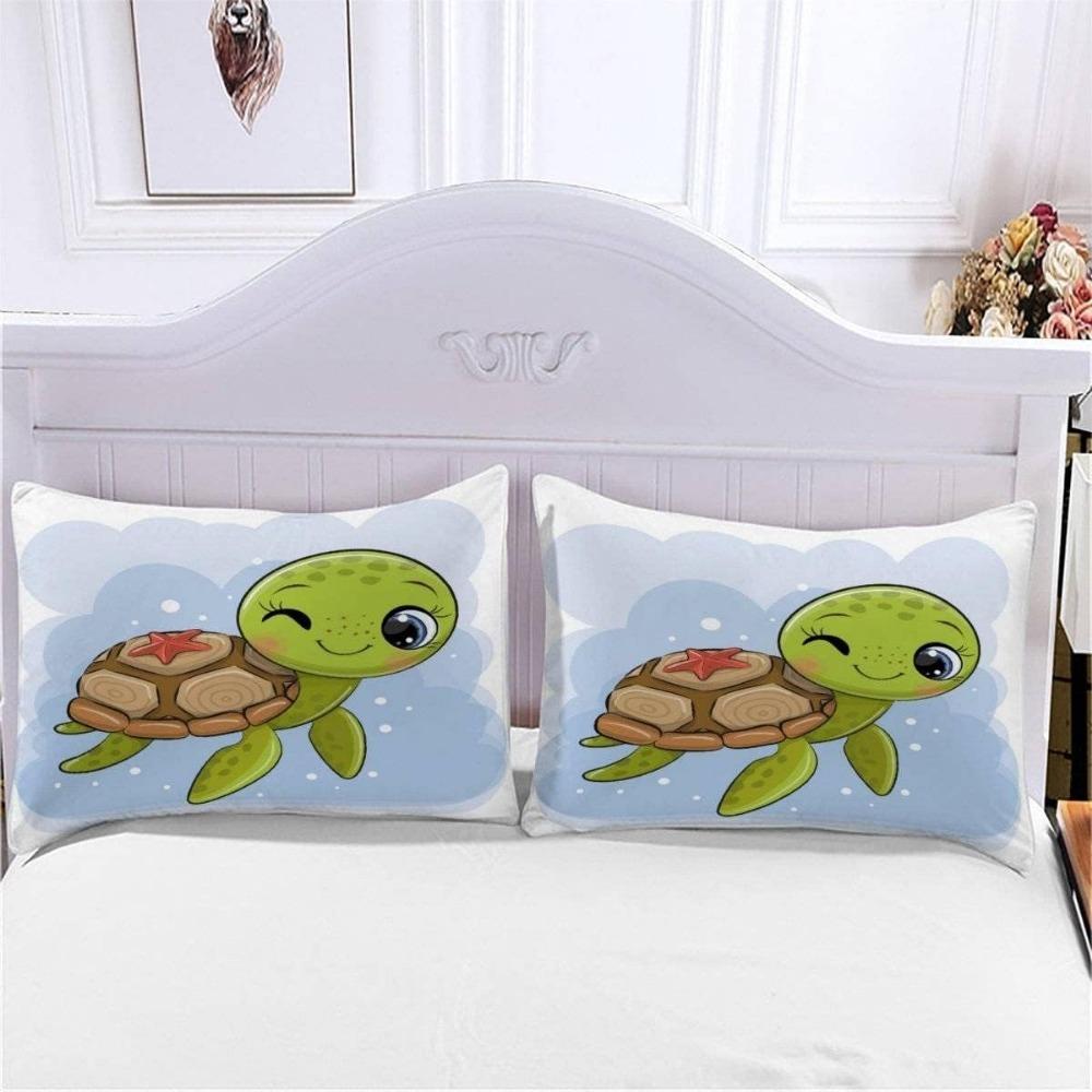 Cute Turtle Children's Bed Cartoon Animal Soft Microfiber Duvet Cover with Zipper Boy and Girl Bedding Set Adult Bedding