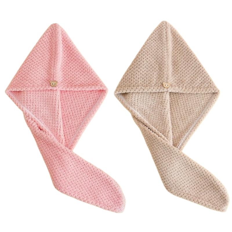 4/2Pcs Hair Drying Towel With Button Women'S Quick-Dry Microfiber Headscarves Absorbent Hair Towel Wrap Thickened Soft Headscarf