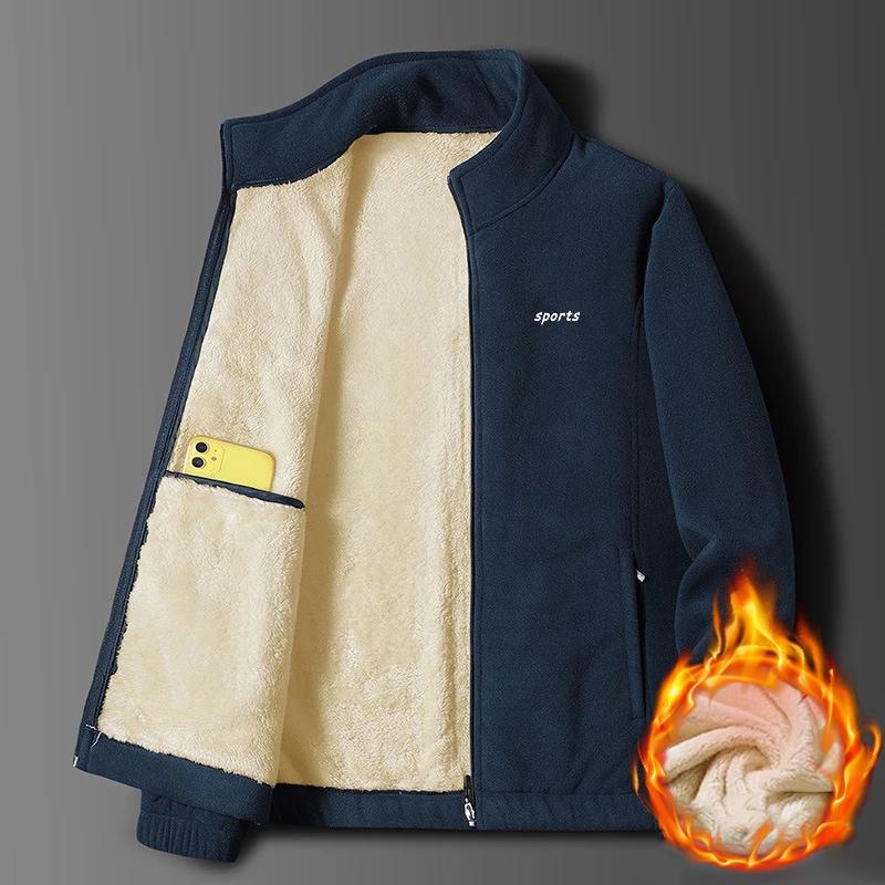 Winter Casual Wol Gevoerd Nieuwe Warme Wollen Verdikte Jas Heren Opstaande Kraag Rits Fleece Top