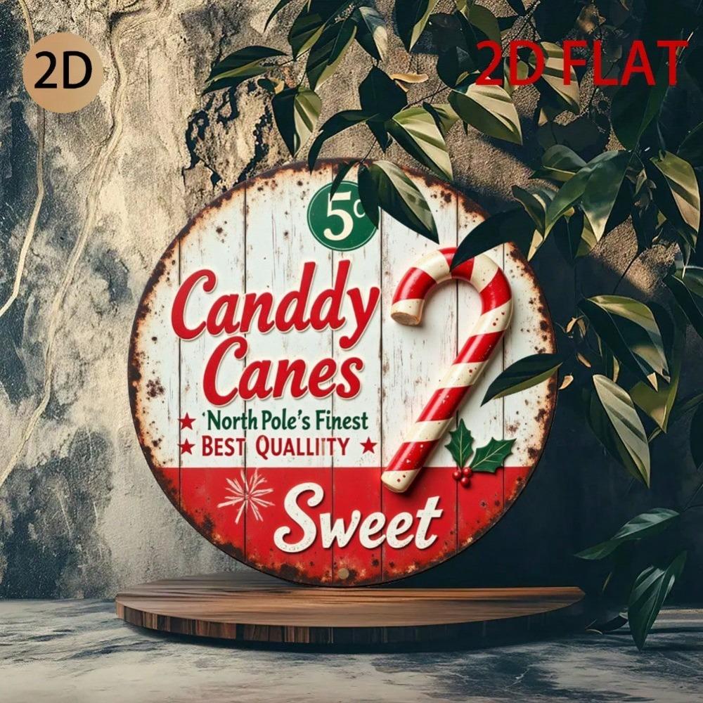 Vintage Metal Tin Sign Candy Cane Stripes Rustic Wall Art Christmas Kitchen Decor