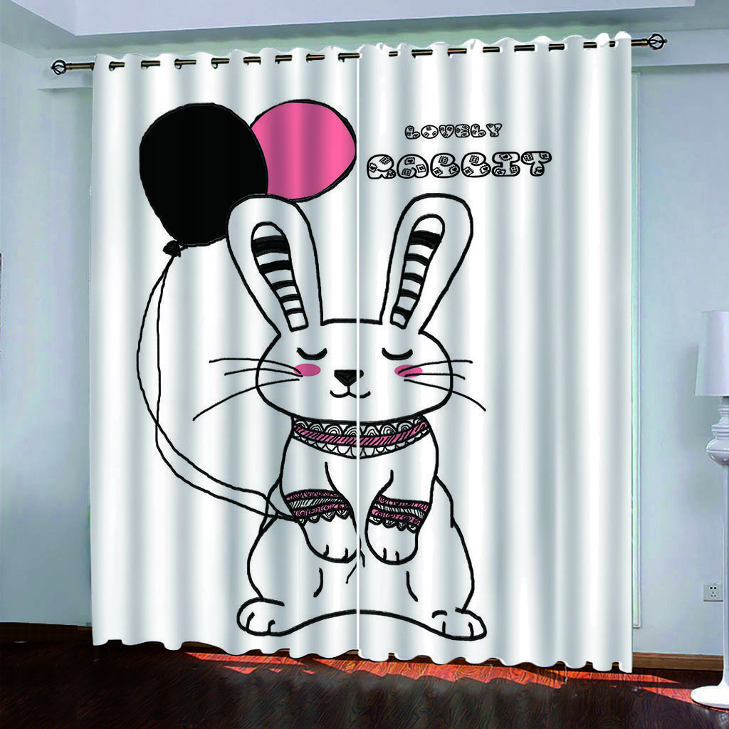 Blackout Curtains 100% Curtain For Kids Room 3D Living Room Curtains Animal Cute Bunny, Curtain Set For Boys Modern 2Pieces