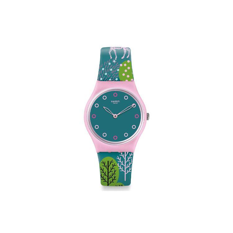 Swatch Quartz Movement Waterproof Unisex Quartz Watch Wanki Park Pink Bezel Unisex 34mm Blue Dial Plastic Case Silicone Strap Unisex watches GP152 Blue Pink
