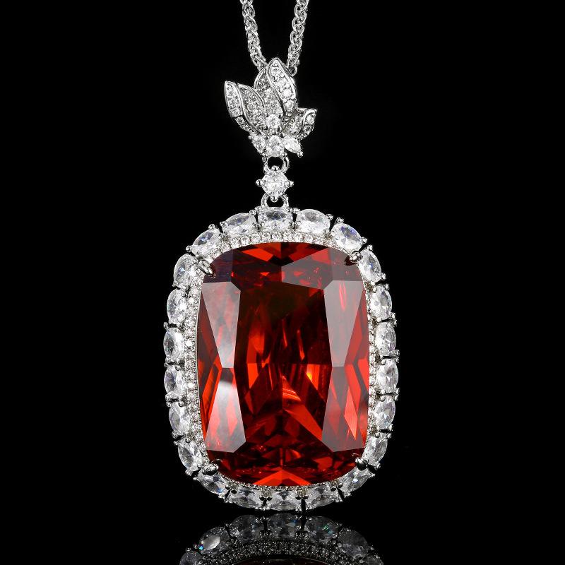 New Huabi Jewelry Copper Bottom Gold-plated Simulation Orange Red Zirconium Temperament Pendant Necklace Main Stone 20 * 28